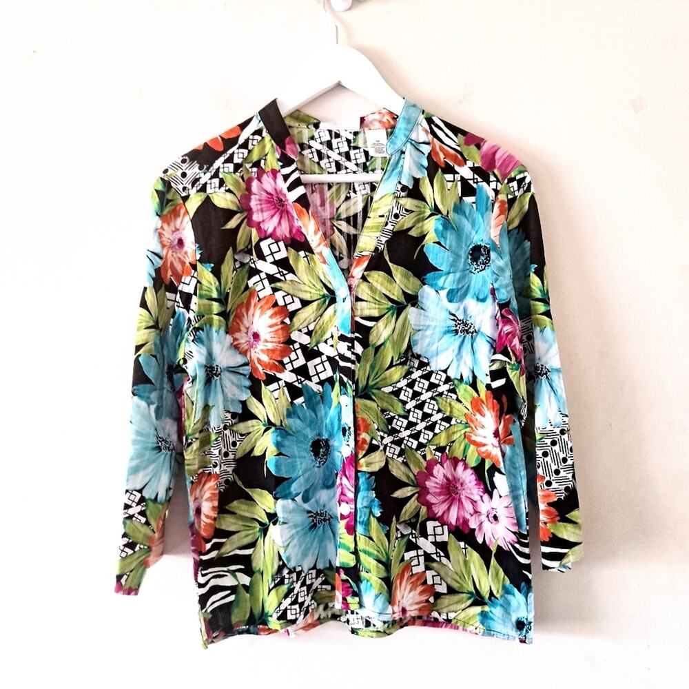 Alfred Dunner Multicolor Floral 3/4 Sleeve Blouse